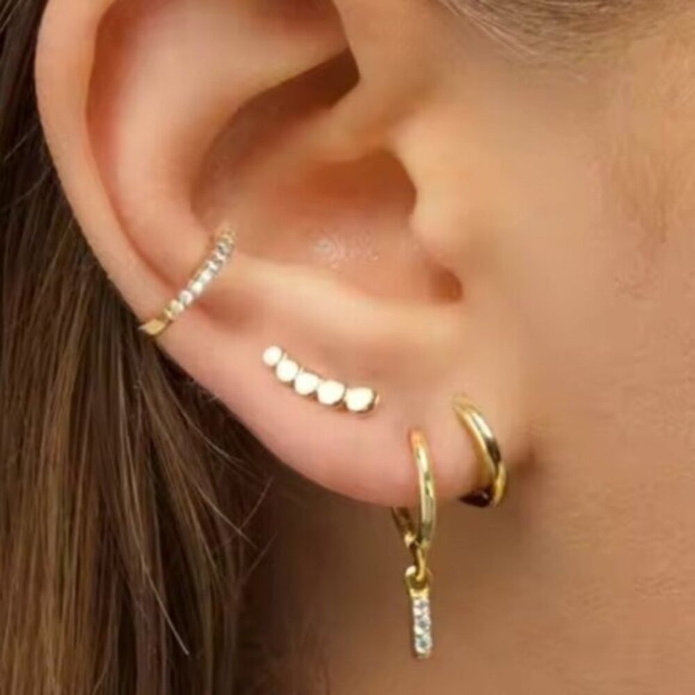 Gold Ear Cuff Pave "diamonds" 14K gold Vermeil Ear Cuff NO PIERCING required - Picture 2 of 8